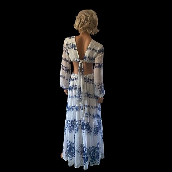 Giffniseti Floral Dress Boho Travel Cut Out Bishop Sleeve Ruffle Flounce Hem XL - Picture 4 of 15